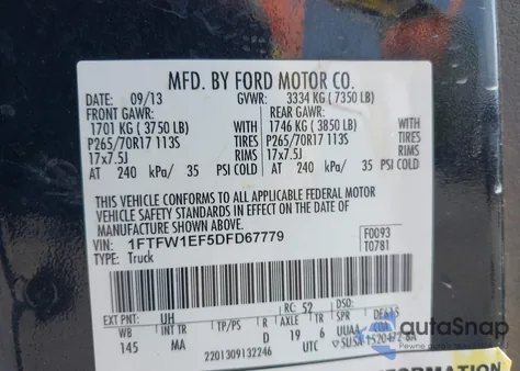 2013 Ford F-150 Xlt from USA, damaged, VIN 1FTFW1EF5DFD67779